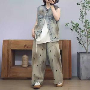 Dirty Wash Vest Jacket with Long Boyfriend Jeans