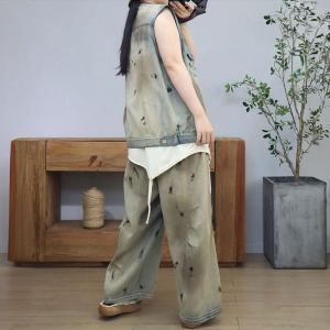 Dirty Wash Vest Jacket with Long Boyfriend Jeans