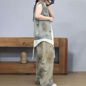 Dirty Wash Vest Jacket with Long Boyfriend Jeans