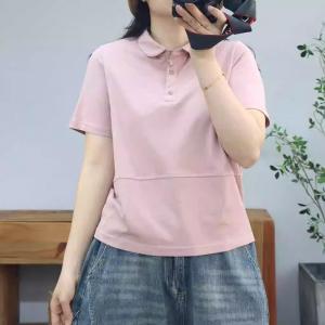 Polo Neck Short Sleeves Cotton T-shirt