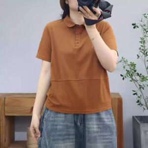 Polo Neck Short Sleeves Cotton T-shirt