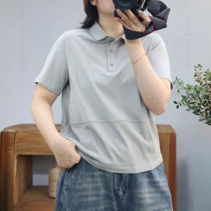 Polo Neck Short Sleeves Cotton T-shirt