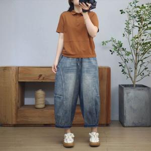 Polo Neck Short Sleeves Cotton T-shirt