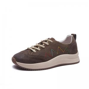 Lines Embroidery Leather Platform Trainers