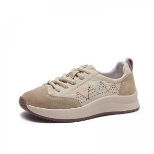 Lines Embroidery Leather Platform Trainers