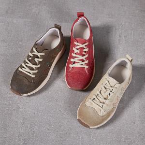 Lines Embroidery Leather Platform Trainers