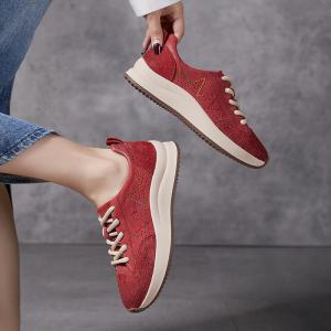 Lines Embroidery Leather Platform Trainers
