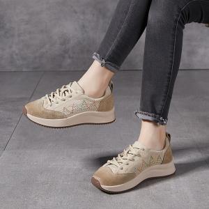 Lines Embroidery Leather Platform Trainers