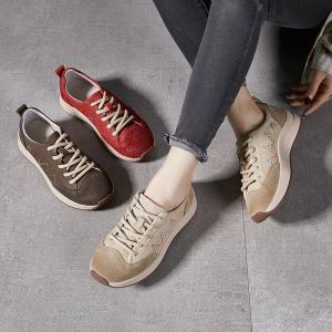 Lines Embroidery Leather Platform Trainers