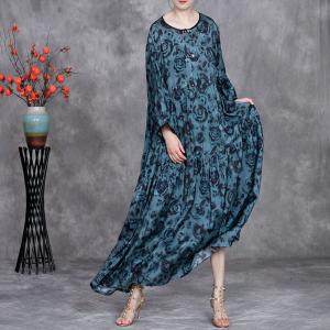 Black Rose Printed Lake Blue Maxi Flowing Dress