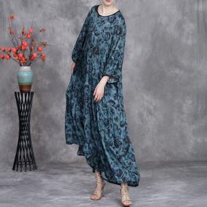 Black Rose Printed Lake Blue Maxi Flowing Dress