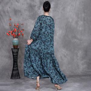 Black Rose Printed Lake Blue Maxi Flowing Dress