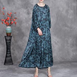 Black Rose Printed Lake Blue Maxi Flowing Dress