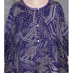 Chinese Buttons Flowing Printed Purple Cocoon Dress
