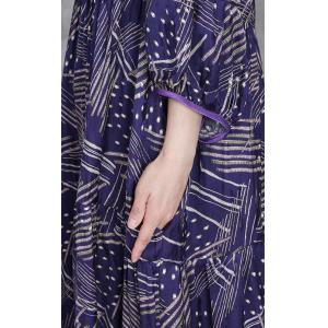 Chinese Buttons Flowing Printed Purple Cocoon Dress