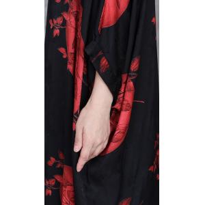 Red Patterns V-Neck Black Maxi Plus Size Dress