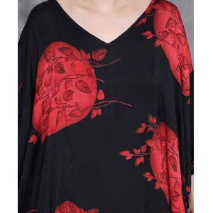 Red Patterns V-Neck Black Maxi Plus Size Dress