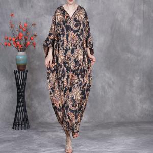Plus Size V-Neck Boho Paisley Abaya Dress