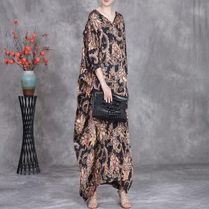 Plus Size V-Neck Boho Paisley Abaya Dress