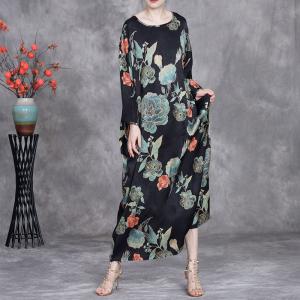 Colorful Peony Flowers Black Loose Over50 Dress