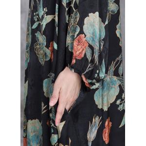 Colorful Peony Flowers Black Loose Over50 Dress