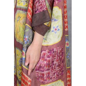 Totem Prints Loose Silky Ethnic Winery Dress
