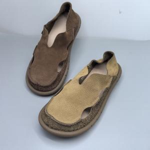 Hollow Out Cowhide Breathable Summer Wide Toe Flats