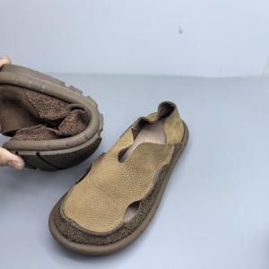 Hollow Out Cowhide Breathable Summer Wide Toe Flats