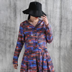 Color Blocks Ramie Customized Short Cardigan Blouse