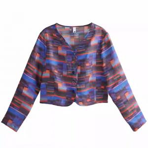 Color Blocks Ramie Customized Short Cardigan Blouse