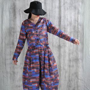 Color Blocks Ramie Customized Short Cardigan Blouse