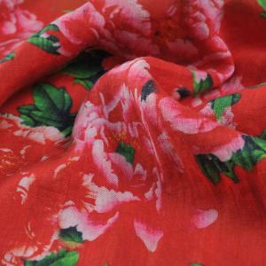 Peony Printed Customized Red Linen Blouse Cardigan