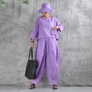 Summer Breathable Organic Linen Violet Fisherman Pants