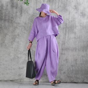 Summer Breathable Organic Linen Violet Fisherman Pants