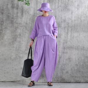 Summer Breathable Organic Linen Violet Fisherman Pants