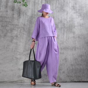 Summer Breathable Organic Linen Violet Fisherman Pants