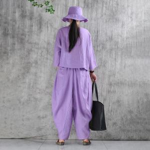 Summer Breathable Organic Linen Violet Fisherman Pants