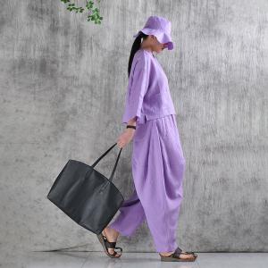 Summer Breathable Organic Linen Violet Fisherman Pants