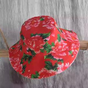 Adjustable Peony Printed Red Linen Hat