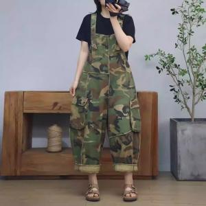 Relax-Fit Camo Fringed 90s Overalls