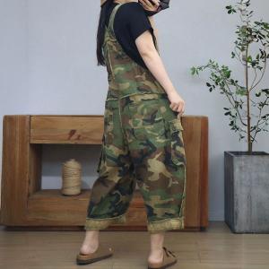 Relax-Fit Camo Fringed 90s Overalls