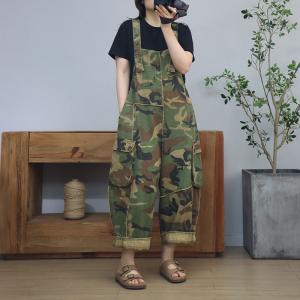 Relax-Fit Camo Fringed 90s Overalls