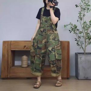 Relax-Fit Camo Fringed 90s Overalls