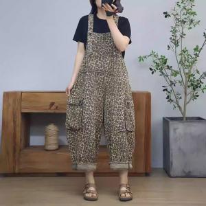 Plus Size Side Pocket Leopard Overalls