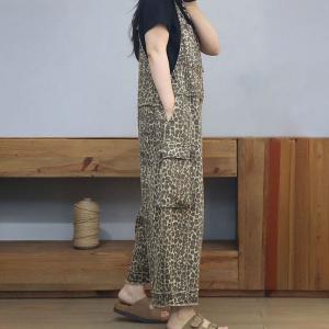 Plus Size Side Pocket Leopard Overalls