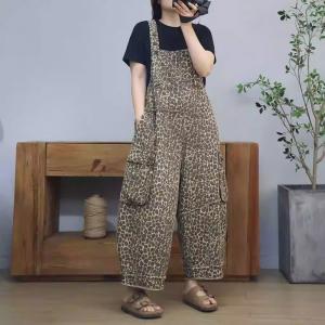 Plus Size Side Pocket Leopard Overalls