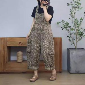 Plus Size Side Pocket Leopard Overalls