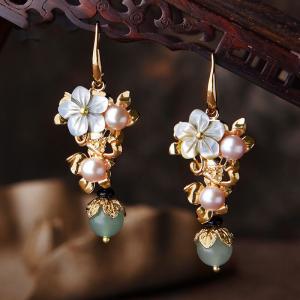 Shell Flowers Pearl Ethnic Aventurine Earrings