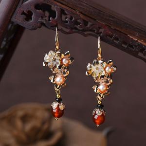 Shell Flowers Pearl Ethnic Aventurine Earrings