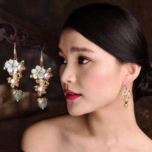 Shell Flowers Pearl Ethnic Aventurine Earrings